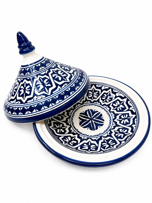 Tagine artisanal bleu & blanc
