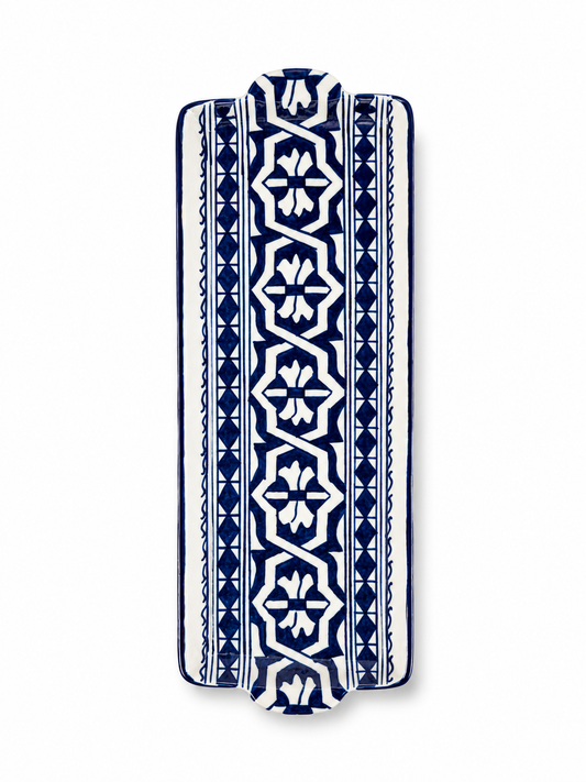 Assiette Rectangulaire Blanc & Bleu Artisanale