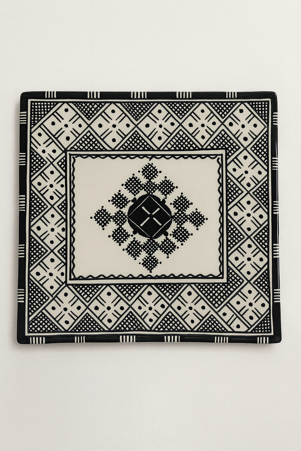 Grande Assiette Artisanale Noir & Blanc