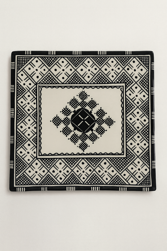 Grande Assiette Artisanale Noir & Blanc