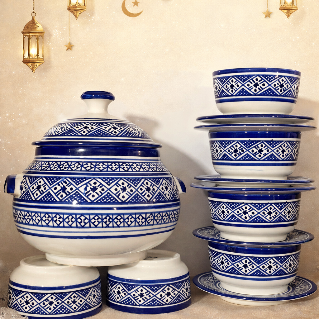 Soupière artisanale bleue – Service 13 pièces