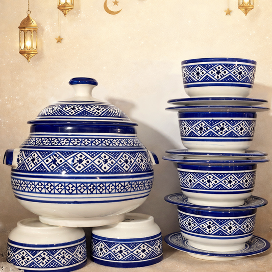 Soupière artisanale bleue – Service 13 pièces