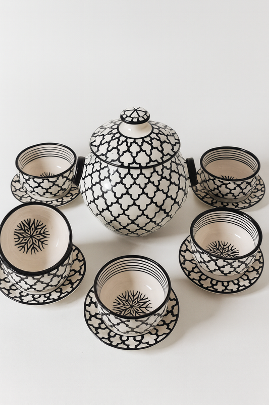 Ensemble artisanal en céramique – Noir & Blanc