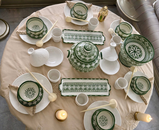 Soupière artisanale verte – Service 13 pièces