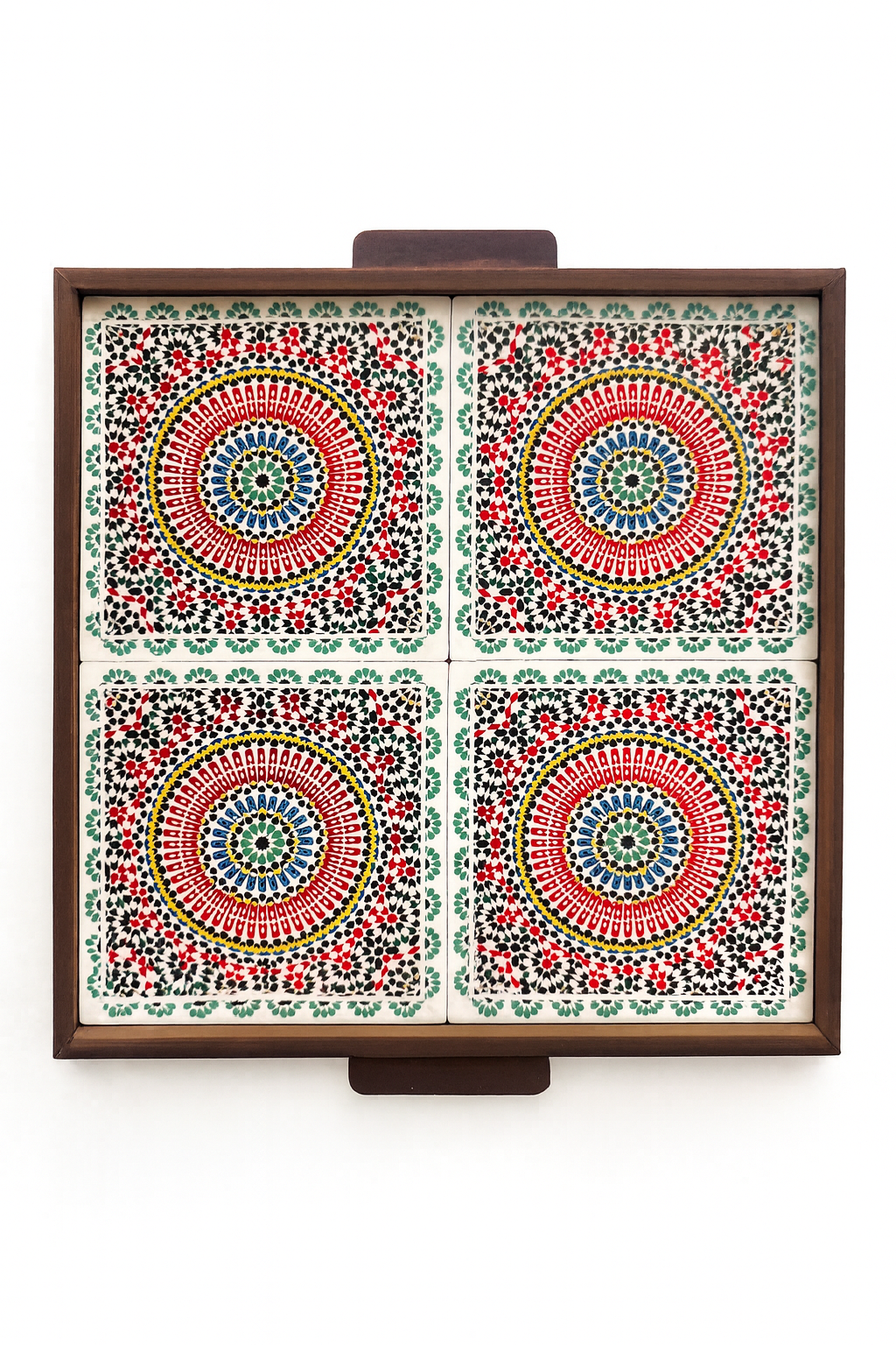 Plateau en bois et carreaux de zelliges artisanaux