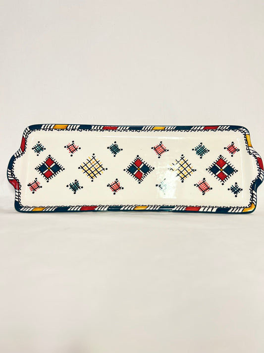 Assiette rectangulaire berbère – Artisanat de Fès