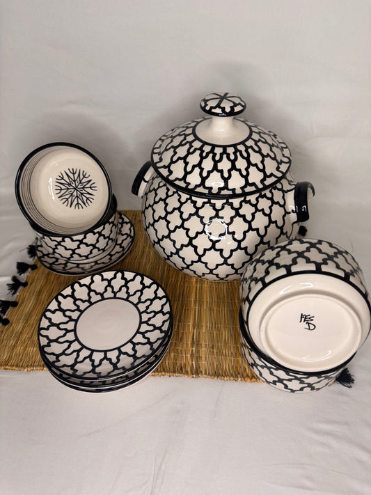 Soupière noire et blanche – Artisanat marocain