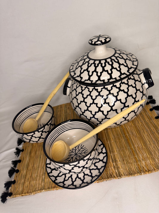 Soupière noire et blanche – Artisanat marocain
